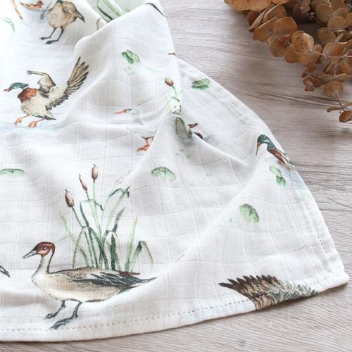 LifeTree Muslin Swaddle- Mallard Duck/Olive Green