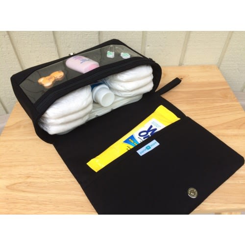 Black or gray diaper bag, baby bag organizer, diaper clutch, diaper purse with clear zipper pouch, nappy bag