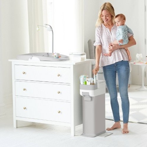 Skip Hop Nursery Style Steel Diaper Pail - Gray/White