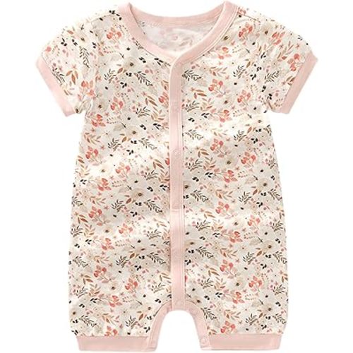 BINIDUCKLING Short Sleeve Baby Summer Romper with Viscose from Bamboo Buttery Soft Snap Up Jumpsuits Newborn-24 Months