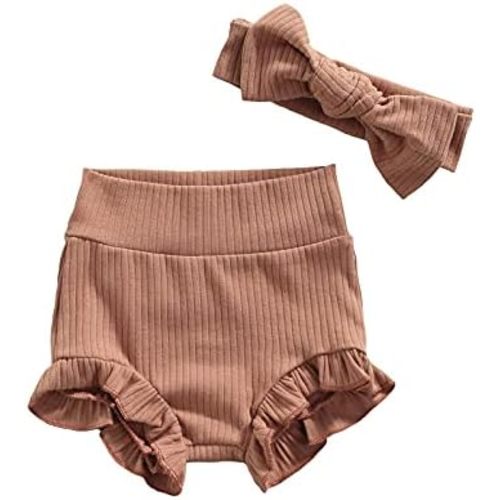 GOOCHEER 2Pcs Newborn Infant Baby Girl Solid Ruffle Bloomer Shorts +Headband Basic Cute Short Pants Summer Outfits