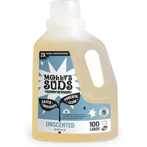 Molly's Suds Liquid Laundry Detergent | Clean Laundry Detergent Soap for Sensitive Skin | 2x Concentrated, High Efficiency (HE) | Unscented - 100 Loads