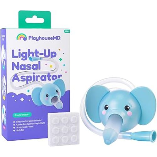 Booger Buddy Nasal Aspirator, Elephant - with LED Light for Babies & Toddlers – BPA-Free Snot Remover for Infant Stuffy Nose and Congestion Relief – Easy to Clean Design