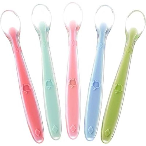 Best Baby Spoons First Stage 4 Months, Soft Food Grade Silicone, Baby Spoon Self Feeding, Infant Spoons First Stage Toddler Spoons, Baby Utensils Training Spoon Gift Set 5 Pack
