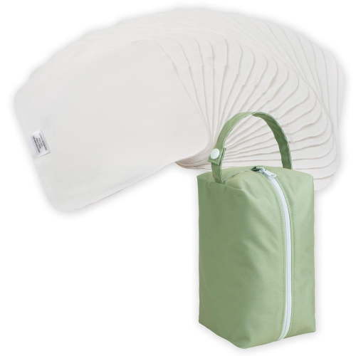 Reusable Baby Wipes, 100% Cotton Washcloths, Soft and Absorbent Towels for Newborn Bath and Face, Includes 20 Wipes with 1 Waterproof Pod for On-The-Go Moms, Ideal for Sensitive Skin