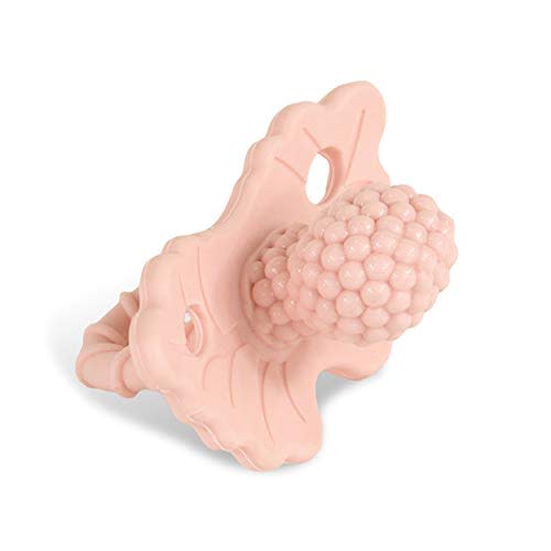 RaZbaby RaZberry Silicone Baby Teether Toy - Berrybumps Soothe Babies Sore Gums - Infant Teething Toy - Hands Free Design - BPA Free - Easy-to-Hold Design - Teething Relief Pacifier - Fruit Shape/Pink