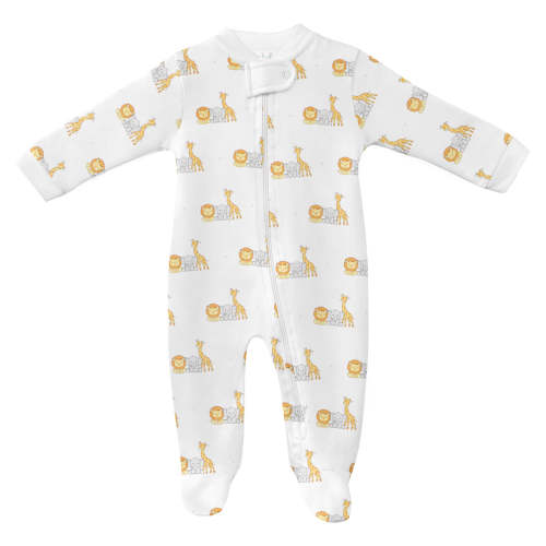 Baby Safari Animals Printed Zipper Footie | Baby Unisex