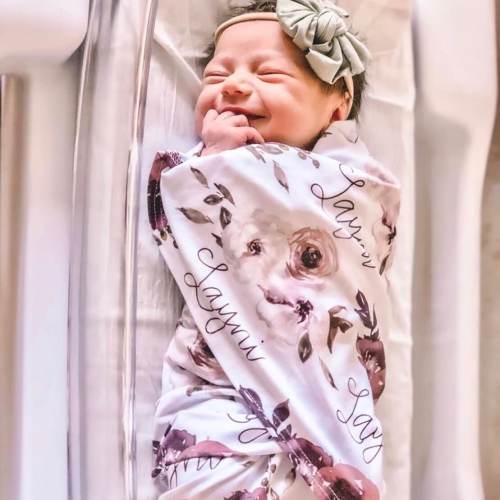 Demi's Dusty Purple Floral Personalized Baby Name Swaddle