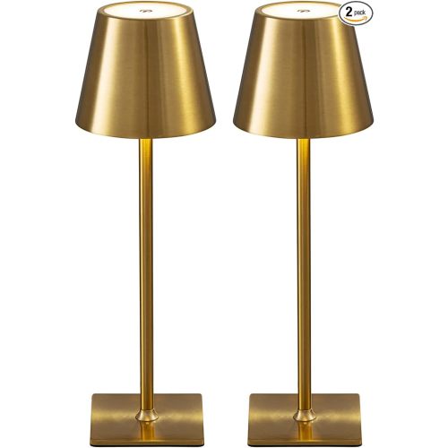 KDG 2 Pack Cordless Table Lamp,Portable LED Desk Lamp, 5000mAh Battery Operated, 3 Color Stepless Dimming Up, for Restaurant/Bedroom/Bars/Outdoor Party/Camping/Coffee Shop Night Light(Gold)