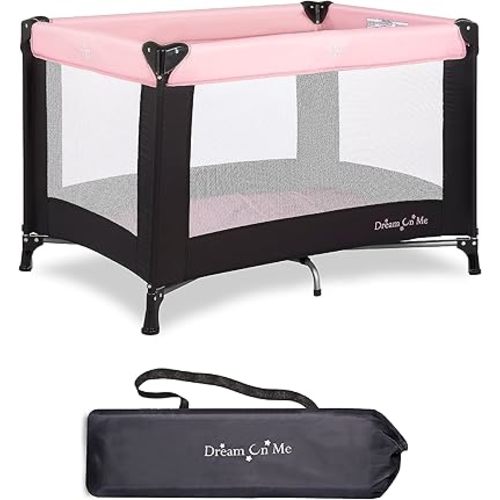Dream On Me Nest Portable Playard in Pink with Carrybag an Shoulder Strap, Lightweight, Packable and Easy Setup Baby Playard, Breathable Mesh Sides and Soft Fabric - Comes with a Removable Padded Mat