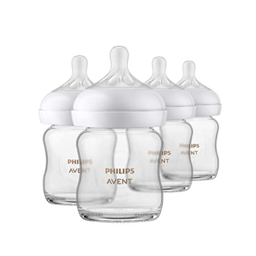 Philips AVENT Glass Natural Baby Bottle with Natural Response Nipple, Clear, 4oz, 4pk, SCY910/04 - 4 Ounce - 4 Pack