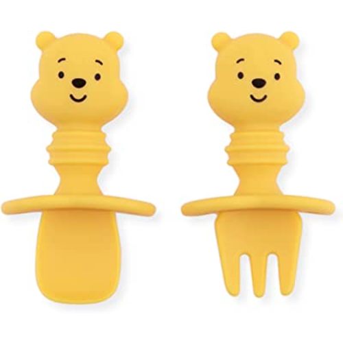 Bumkins Disney Baby Utensils Set, Chewtensils Silicone Spoons for Dipping, Self-Feeding, Baby Led Weaning, Trainer Learning First Stage Stage Eating, Fork and Spoon, Babies 6 Months, Winnie the Pooh
