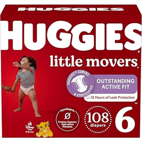Huggies Size 6 Diapers, Little Movers Baby Diapers, Size 6 (35+ lbs), 108 Count, Packaging May Vary