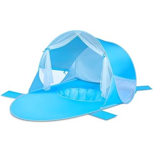 Monobeach Baby Beach Tent with Mesh Pop Up Portable Shade Pool UPF50+ UV Protection Sun Shelter for Infant with Easy Set Up Canopy