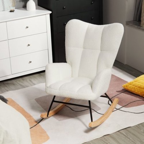 TrumanPick Rocking Chair Nursery Boucle Upholstered Accent Chairs Comfy Glider Rocker with High Backrest for Living Room,White