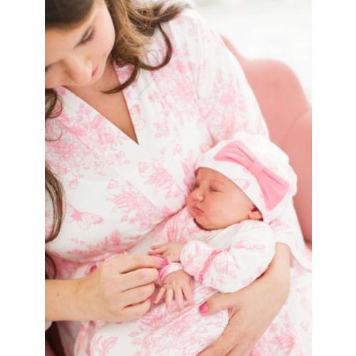 Pink Butterfly Garden Toile Women's Maternity Robe