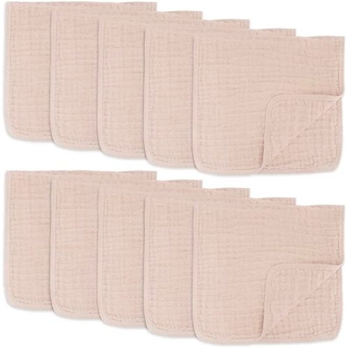 Muslin Burp Cloths Large 100% Cotton Hand Washcloths 6 Layers Extra Absorbent and Soft by Comfy Cubs (Blush, 10-Pack, 20" X10" )