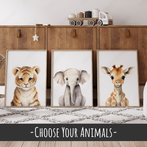 Safari Nursery Prints Set of 3 - Jungle Baby Animal Prints Safari Nursery Decor, Elephant Nursery Art, Giraffe Jungle Nursery Decor