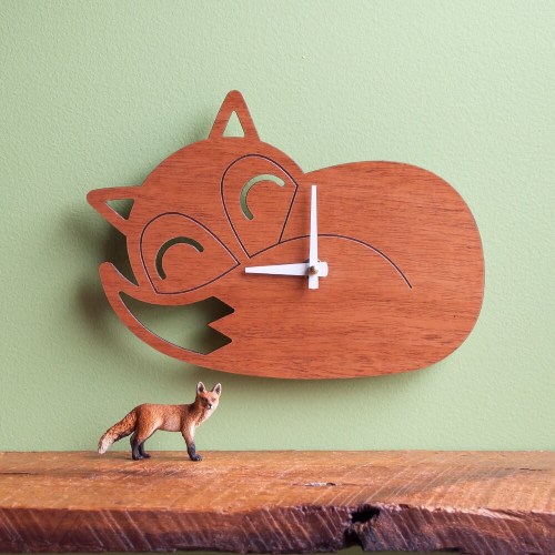 Sleeping Fox Wooden Nursery Wall Clock, Baby Kids