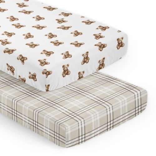Sweet Jojo Designs Boy, Girl, Unisex/Gender Neutral Fitted Crib Sheets Set Boho Teddy Bear Brown and Taupe 2pc