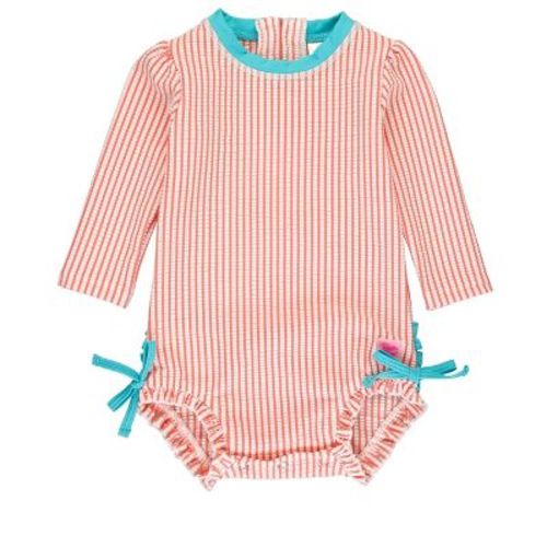 Rufflebutts Baby Girls Seersucker One Piece Rash Guard - Periwinkle Blue, Size: 0-3m