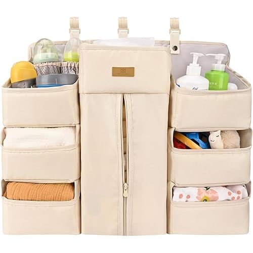 Bebamour Baby Diaper Caddy Organizer for Changing Table and Crib Diaper Stacker Nursery Organizers for Baby Essentials Diaper Organizer for Crib(Khaki)