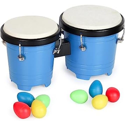 Bongos for Kids,5" and 6" Plastic Small Bongo Drums,Natural Sheepskin Head,w/ 8pcs Egg Shakers,for Baby Children Special Christmas Birthday Gift - Blue