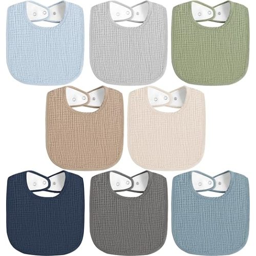 8 Pack Baby Muslin Bibs 100% Cotton Bibs for Boys Girls,Soft and Absorbent Bib Set for Feeding and Drooling