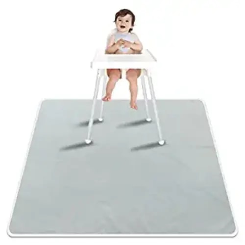 Paw Legend Washable Highchair Splat Floor Mat- Anti-Slip Silicone Spot Splash Mess Mat(53'' X 53'')-Food Catcher Art Craft Leak Proof Mat,Grey