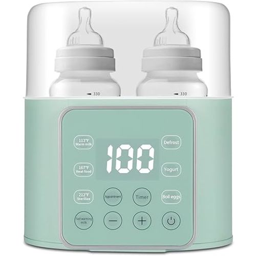 Baby Bottle Warmer 9-in-1 Multifuntion Breast Milk Warmer, Fast Baby Food Heater and Defrost Warmer with Timer for Twins, LCD Display Accurate Temperature Adjustment, 24H Constant Mode-Green
