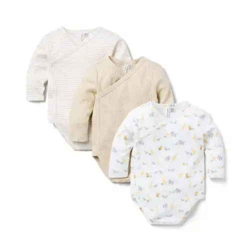 Baby Fluffy Bunny Heather, Jet Ivory Animal Friends Toile And Jet Ivory Stripe Baby Wrap Bodysuit 3-Pack by Janie and Jack