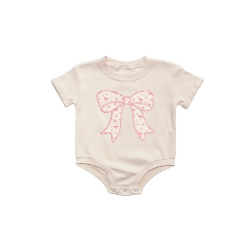 Ditsy Floral Bow Patch Short Sleeve Romper
