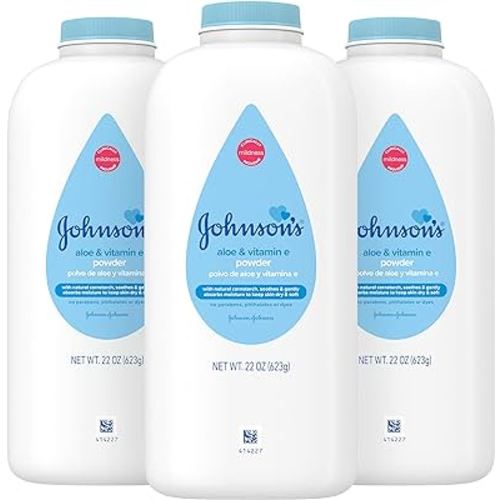 Johnson's Baby Powder, Pure Cornstarch, Aloe & Vitamin E, 22 Ounce (Pack of 3) - Packaging May Vary