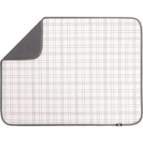 S&T INC. Dish Drying Mat XL, 18” x 24”, Absorbent Microfiber Kitchen Counter Mat, Dish Drying Pad for Dishes, Utensils, Pots and Pans, Extra Large, Stitched Plaid