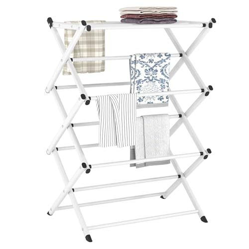 FKUO Household Indoor Folding Clothes Drying Rack, Dry Laundry and Hang Clothes,Towel Rack for Storage (White)