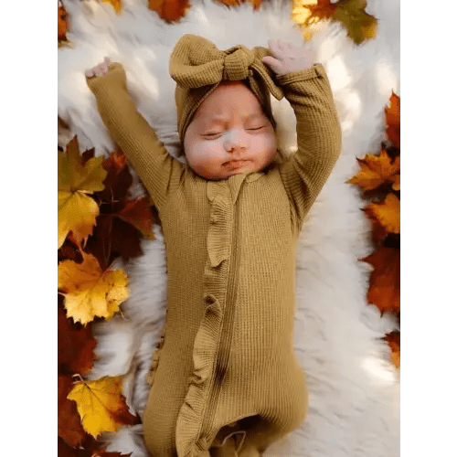 Organic Waffle Ruffle Zip Footie, Honey – SpearmintLOVE