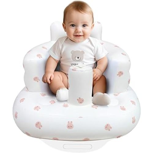 Inflatable Baby Chair, Inflatable Baby Seat for Babies 3 Months and Up, Summer Blow Up Chair with Built in Air Pump, Bumbo Seat for Learning to Sit, Palying, Camping, Rabbit