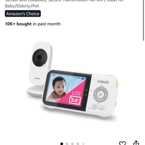 VTech VM819 Baby Monitor with Camera and Audio, 2.8” Screen Portable Baby Camera, Night Vision, 2-Way Audio, Temperature Sensor and Lullabies, Secure Transmission No WiFi, Ideal for Baby/Elderly/Pet