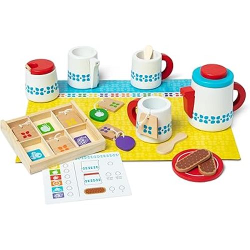 Melissa & Doug 20-Piece Steep and Serve Wooden Tea Set - Play Food and Kitchen Accessories Play Tea Set, Pretend Toy For Kids Ages 3+