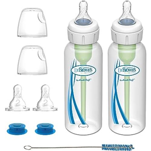 Dr. Brown's Medical Specialty Feeding System, Narrow Baby Bottle, Infant-Paced Feeding Valve, Oral Feeding Solution for Infants with Cleft Lip, Tongue Tie, Lip Tie, 8oz/250ml, 2 Pack