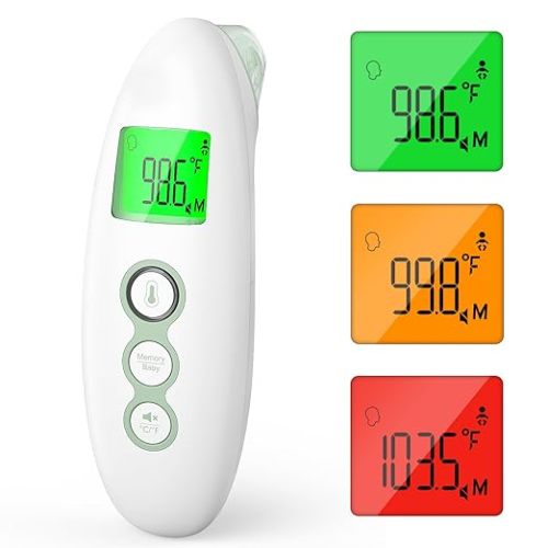Momcozy Non-Contact Forehead and Ear Thermometer, Digital Infrared Thermometer for Adults and Children, with Child Mode, Fever Alarm Function, Mute and Memory Functions, Fast and Accurate Measurement