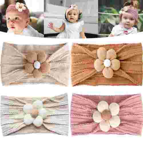 4PCS Baby Flower Headbands Newborn Baby Bows for Infant Girl Flower Nylon Infant Hair Bows for Newborn Infant Toddler for Kids