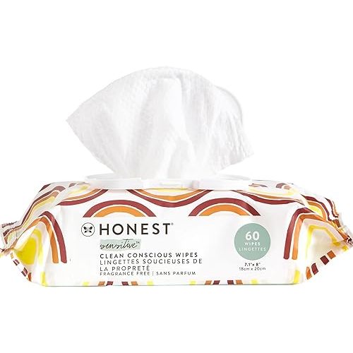 The Honest Company Clean Conscious Unscented Wipes | Over 99% Water, Compostable, Plant-Based, Baby Wipes | Hypoallergenic for Sensitive Skin, EWG Verified | Pattern Play, 720 Count