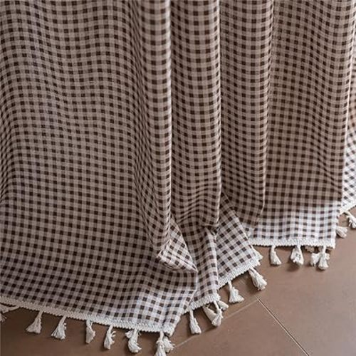 Vintage Paid Curtain 84 inch Length Rod Pocket Boho Cotton Blend Curtain Panel for Living Room 1 Panel Semi Sheer Light Filtering Tassel Drape for Home Decor W55 X L84 Inch