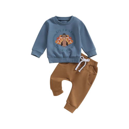 Newborn Baby Boy Fall Outfits Turkey My First Thanksgiving Print Sweatshirts Tops Long Pants Infant Clothes Set