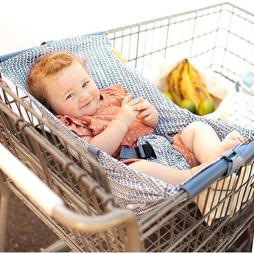 Shopping Cart Hammock for Infants and Toddlers, Babies, for All Car Seat Models, Grocery Cart for Baby, Capacity of up to 50 lbs, Blue Little Arrow