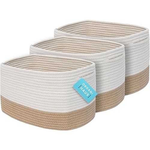 OrganiHaus Set of 3 Storage Baskets for Shelves, Cotton Rope Basket for Decor, Shoe Basket Organizers & Storage, Decorative Storage Baskets & Bins, Cute Storage Basket for Toys & Cloths, Honey