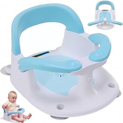 Baby Bath Seat for Babies Sitting Up with Temperature Alert+Soft Cushion+Suction Cup,Infant Bath Seat for Baby 6 Months & Up,Baby Bath Chair Toddler Bath seat for Bathtub Tub Blue