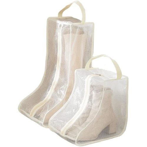 2 Set Boot Storage,Portable Short Boots and Tall Boots Storage or Protector Bag,Shoe Dust Bags,Shoe Sleeves for Travel,Clear Boots Cover,Shoes Packing Organizers for Men & Women Sneakers (Beige Edge)