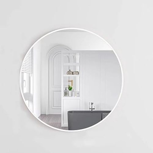 20 inch Round Mirror, White Round Mirror, Round Wall Mirror Metal Frame, Round Bathroom Mirror, Circle Mirrors for Wall, Living Room, Bedroom, Vanity, Entryway, Hallway. (White)